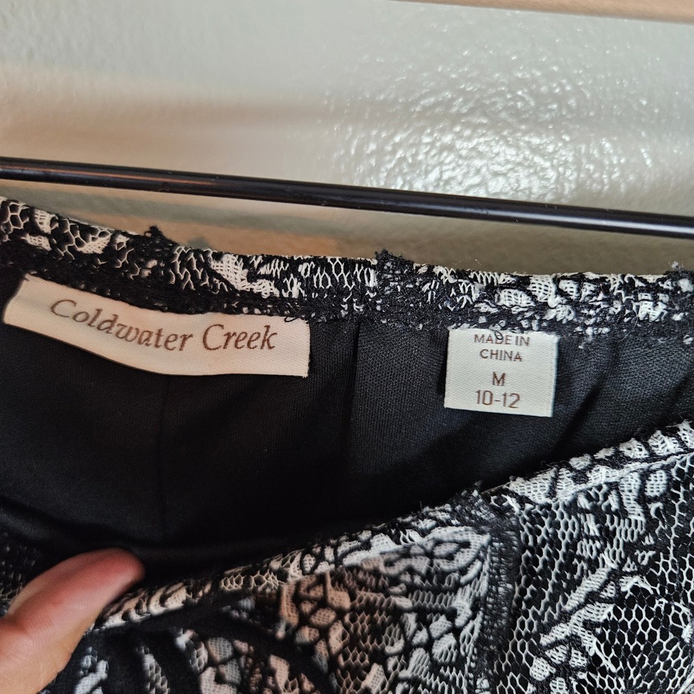 Witchy Lace Overlay Knee Length Paneled Skirt Sz M Black White - Picture 5 of 10